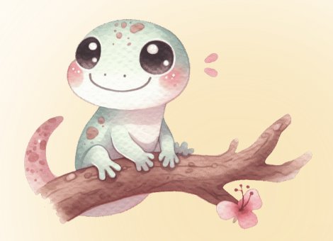English Evolution lizard mascot on a branch